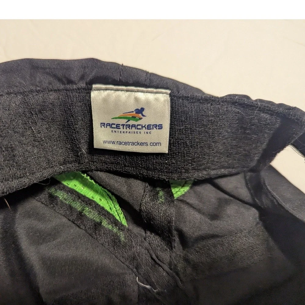 Racetrackers Running Cap Hat Raccoon Zipper Pocket‎ Once Again Black Neon Green